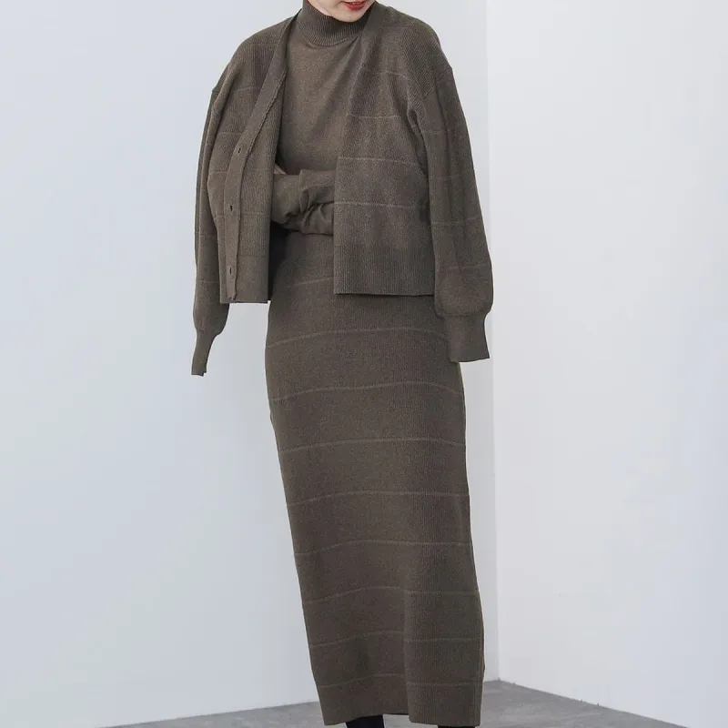 Beams Two Piece Skirt Sets Women's Mocha Clothing Sets-3