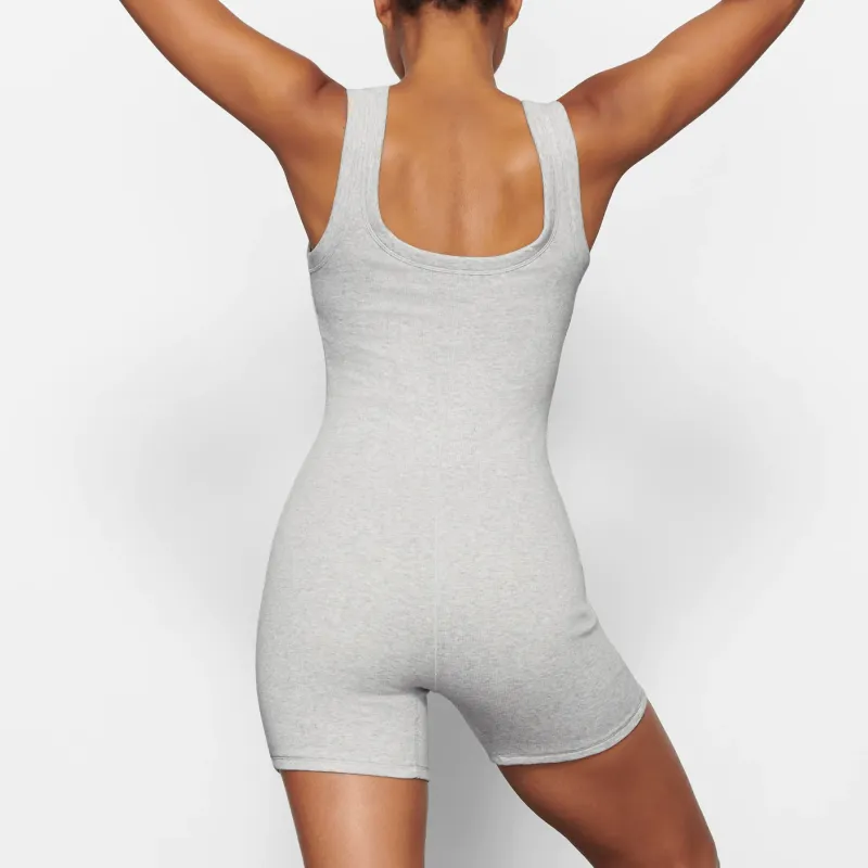 SKIMS COTTON RIB ONESIE Bodysuits Women's LIGHT HEATHER GREY/Light Heather Gray-2