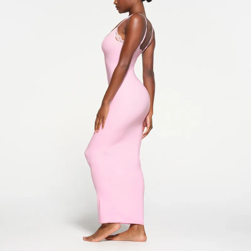 SKIMS Valentine's Day FITS EVERYBODY LACE LONG SLIP DRESS Slip Dresses Women's CHERRY BLOSSOM TONAL/Cherry Blossom Pink-3