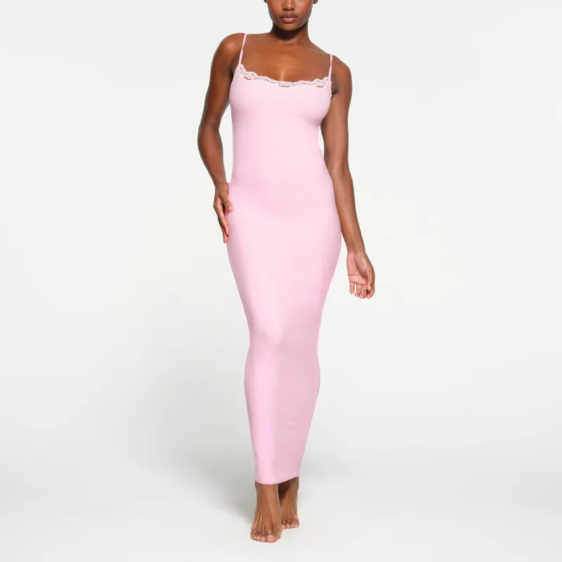 SKIMS Valentine's Day FITS EVERYBODY LACE LONG SLIP DRESS Slip Dresses Women's CHERRY BLOSSOM TONAL/Cherry Blossom Pink-2