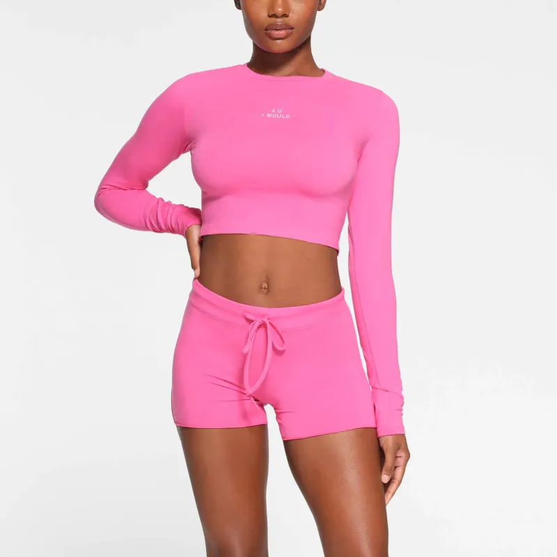 SKIMS Valentine's Day COTTON JERSEY SHORT Casual Shorts Women's HOT PINK/Bright Pink-1
