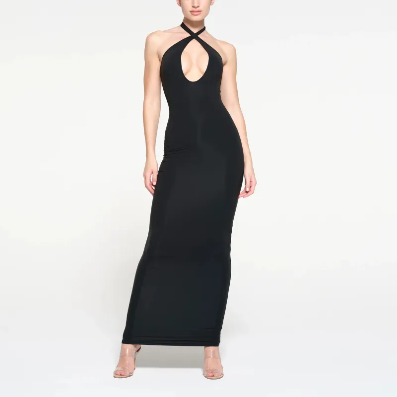 SKIMS FITS EVERYBODY HALTER LONG DRESS Sleeveless Dress Women's ONYX/Onyx-1