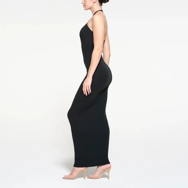 SKIMS FITS EVERYBODY HALTER LONG DRESS Sleeveless Dress Women's ONYX/Onyx-3