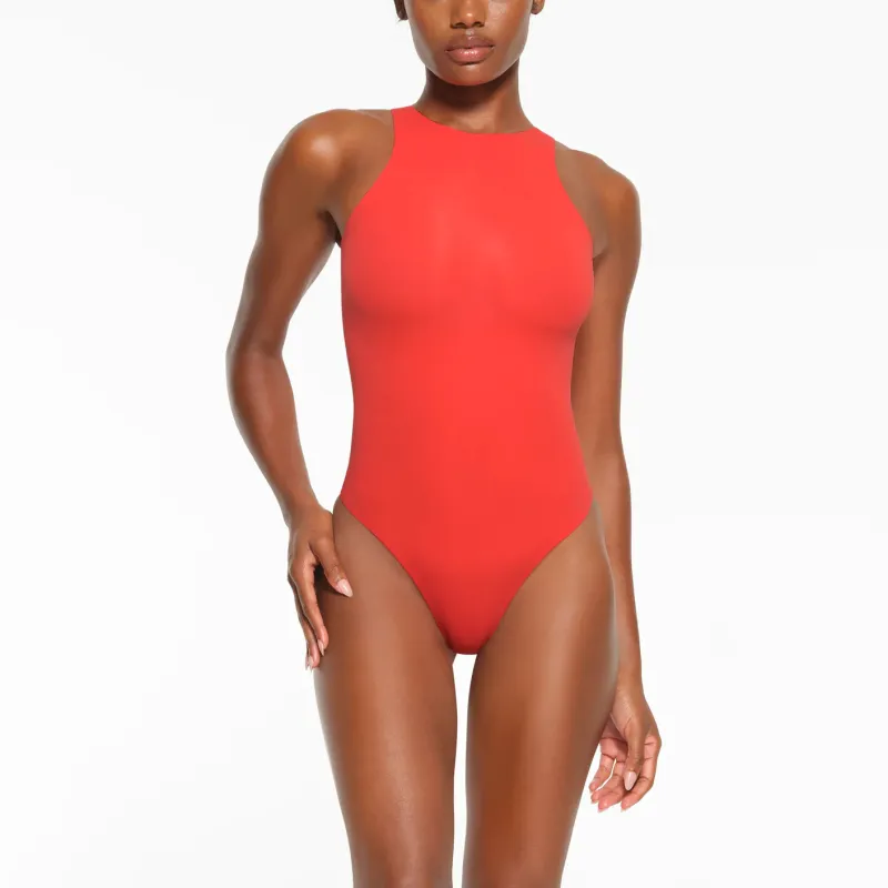 SKIMS FITS EVERYBODY HIGH NECK BODYSUIT Bodysuits Women's Poppy/Strawflower-1