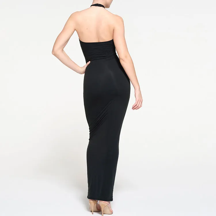 SKIMS FITS EVERYBODY HALTER LONG DRESS Sleeveless Dress Women's ONYX/Onyx-2