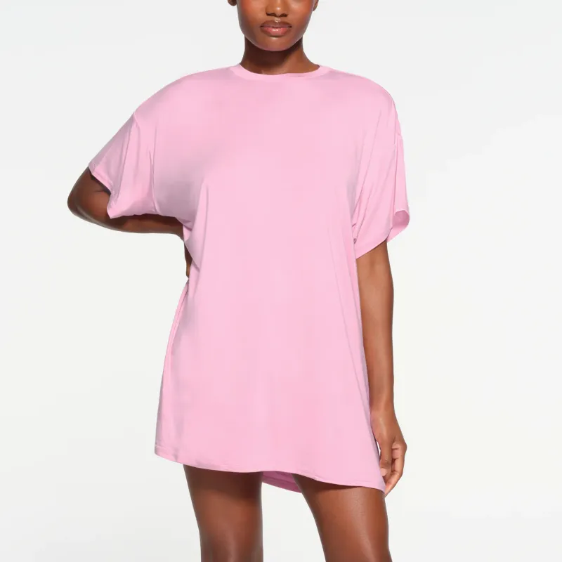 SKIMS SLEEP T SHIRT MINI DRESS Short Sleeved Dresses Women's BUBBLE GUM/Bubble Gum-1
