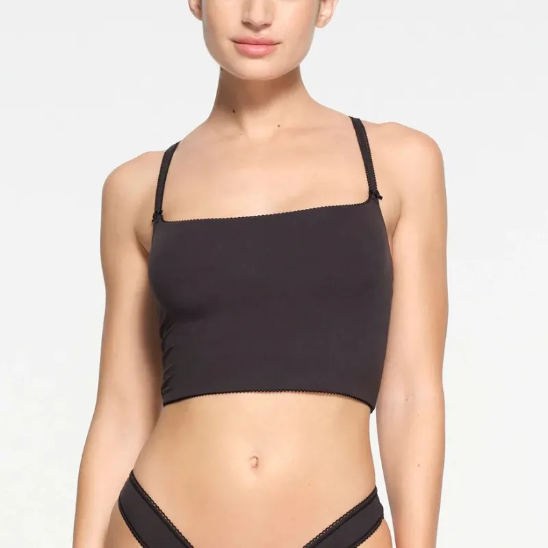 SKIMS Valentine's Day FITS EVERYBODY PICOT TRIM CROPPED CAMI Tank Tops Women's ONYX/Onyx-1