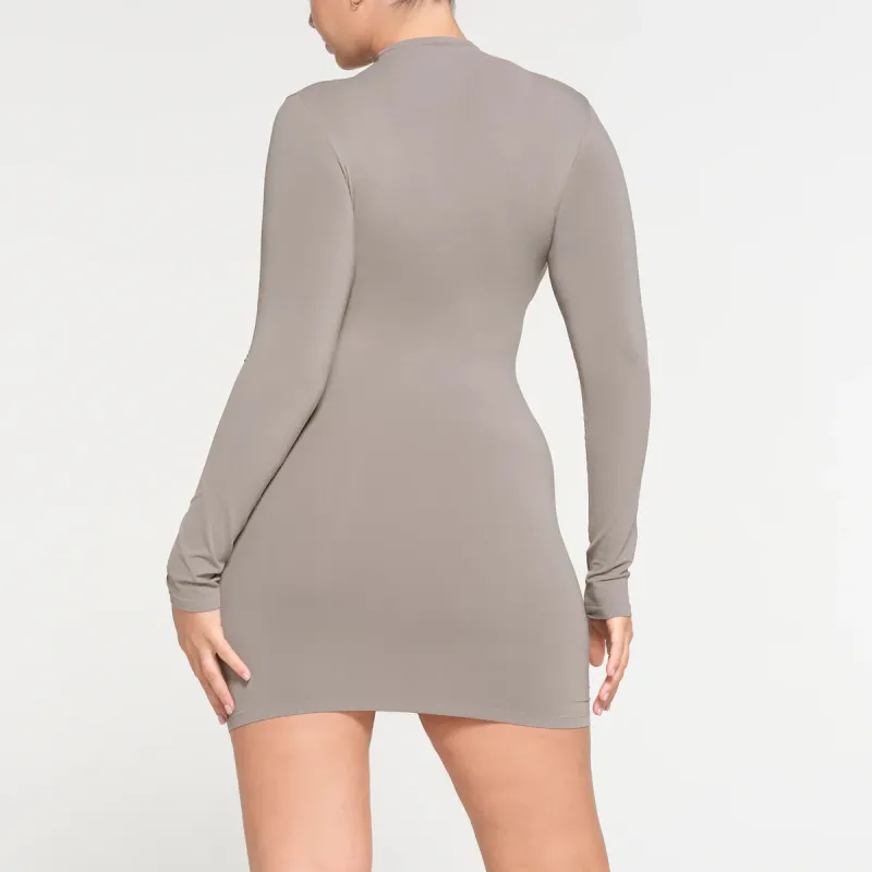 SKIMS SOFT SMOOTHING SEAMLESS TURTLENECK MINI DRESS Long-Sleeved Dresses Women's SMOKE/Smoke Gray-2