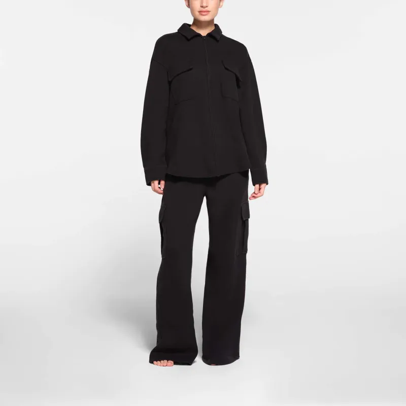 SKIMS COTTON FLEECE ZIP UP SHIRT JACKET Jackets Coats Women's ONYX/Onyx-3