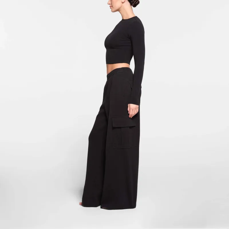 SKIMS COTTON FLEECE OVERSIZED CARGO PANT Cargo Pants Women's ONYX/Onyx-3