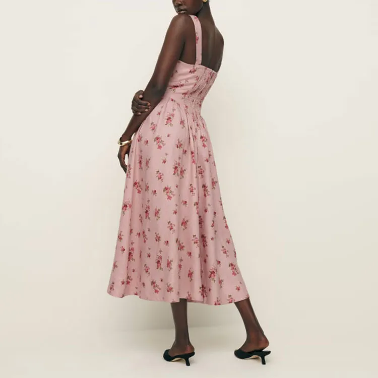 REFORMATION Balia Linen Dress Slip Dress Women's Pink-2