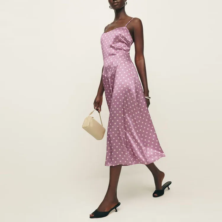 REFORMATION Mattea Silk Dress Slip Dresses Women's Light Purple-3