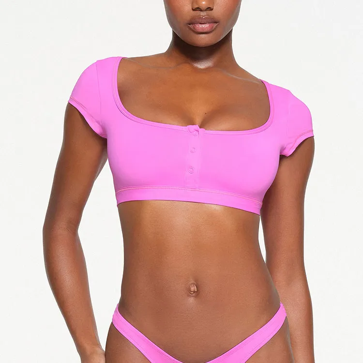 SKIMS SIGNATURE SWIM SUPER CROPPED T-SHIRT Bikini Women's NEON ORCHID/Neon Orchid-1