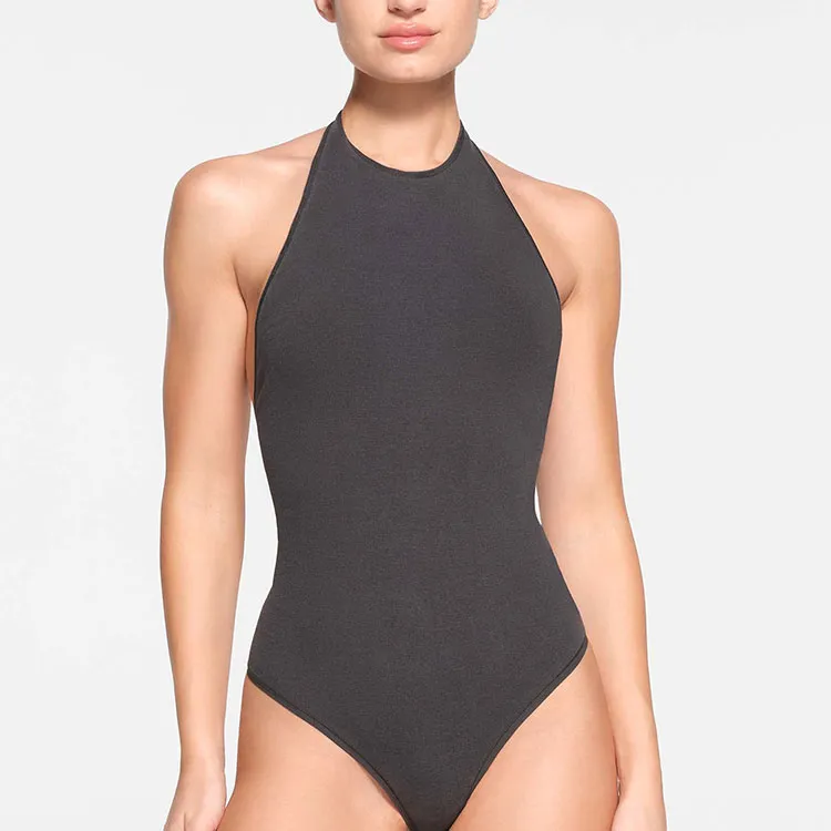 SKIMS OUTDOOR HALTER BODYSUIT Bodysuits Women's ASH/Ash Gray-1
