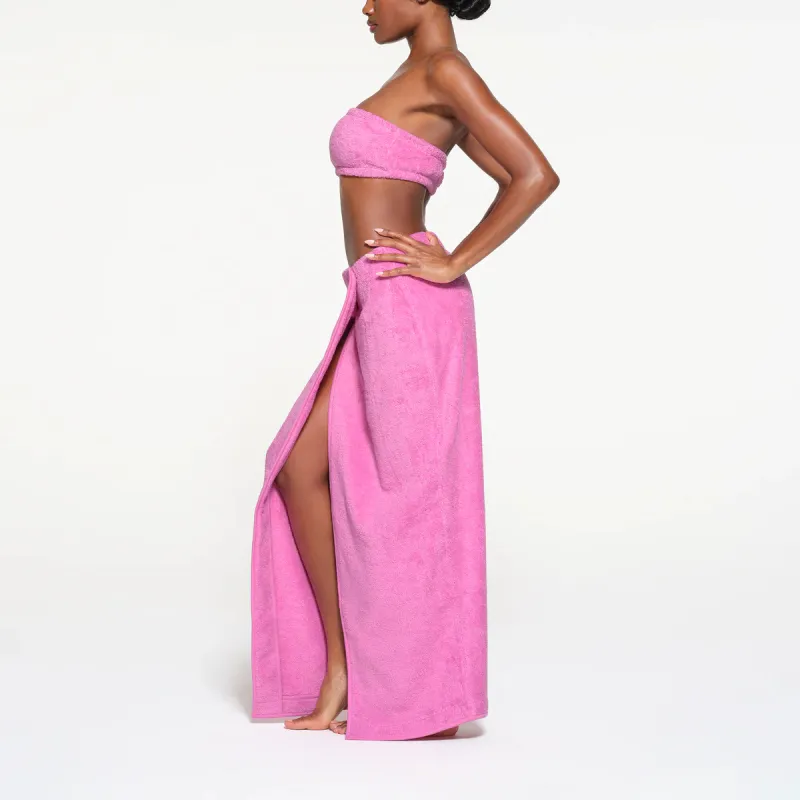 SKIMS TERRY COVER UPS LONG WRAP SKIRT Casual Long Skirts Women's NEON ORCHID/Neon Orchid-3