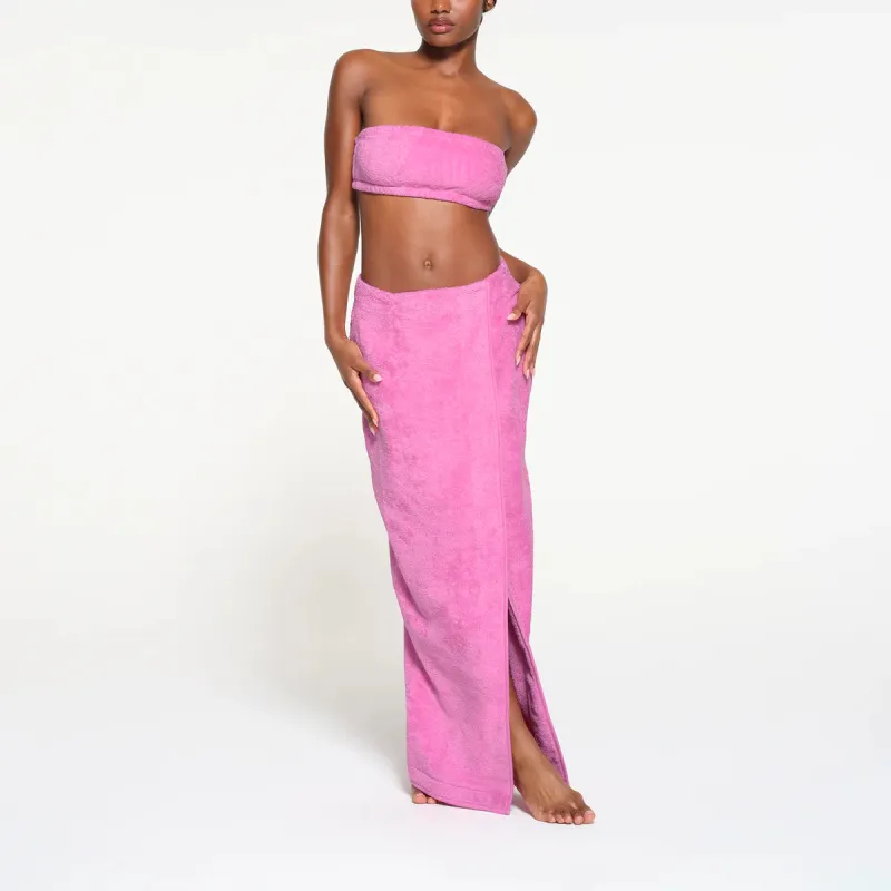 SKIMS TERRY COVER UPS LONG WRAP SKIRT Casual Long Skirts Women's NEON ORCHID/Neon Orchid-2