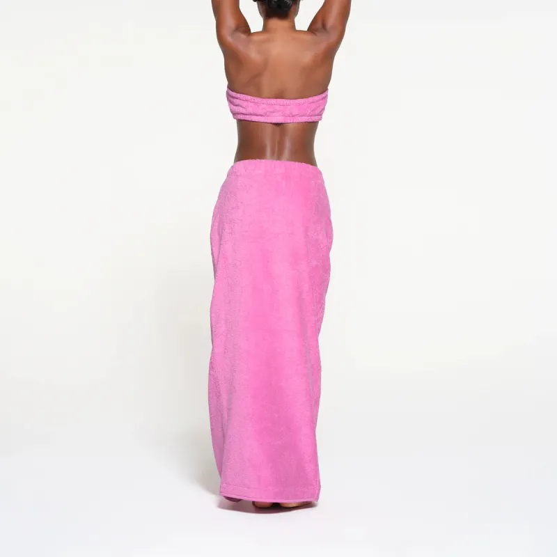 SKIMS TERRY COVER UPS LONG WRAP SKIRT Casual Long Skirts Women's NEON ORCHID/Neon Orchid-1