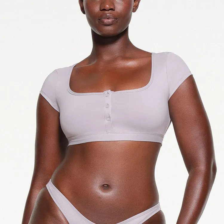 SKIMS SIGNATURE SWIM SUPER CROPPED T-SHIRT Bikini Women's Chrome/Chrome-Plated-1