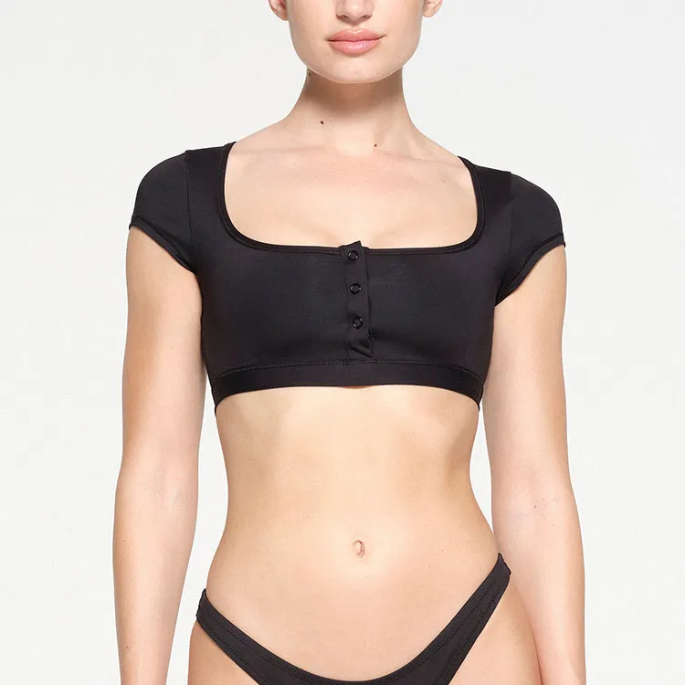 SKIMS SIGNATURE SWIM SUPER CROPPED T-SHIRT Bikini Women's ONYX/Onyx-1