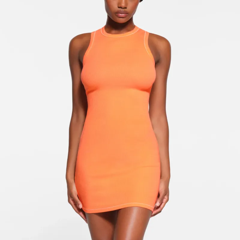 SKIMS COTTON RIB TANK DRESS Sleeveless Dress Women's APRICOT/Apricot-1