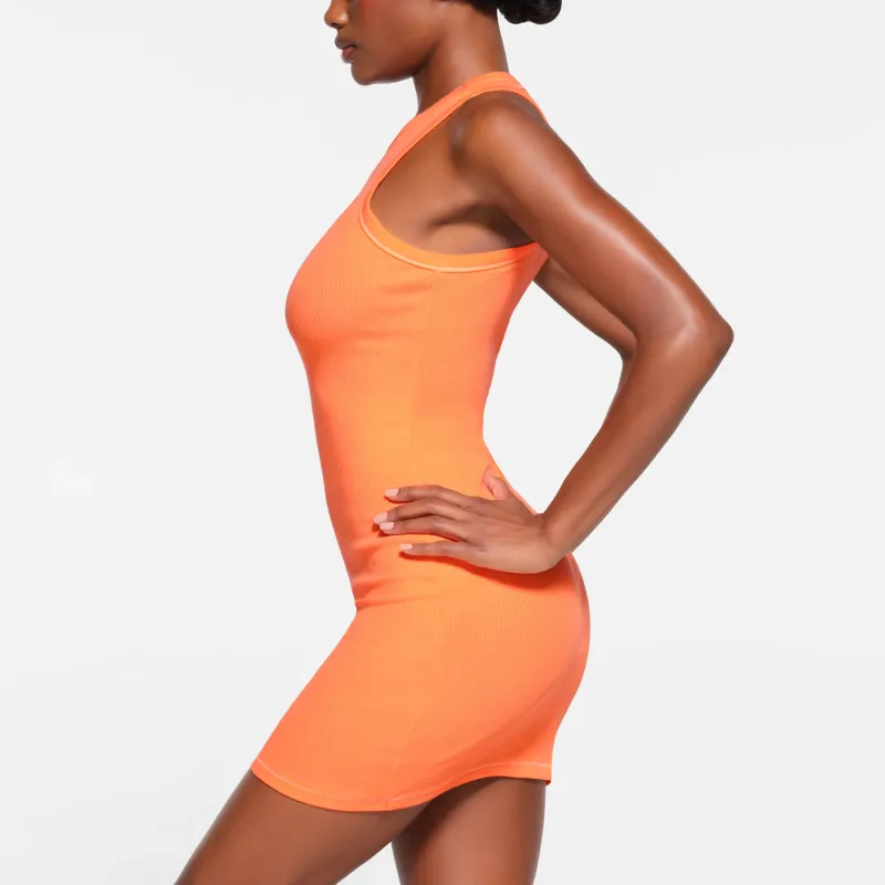 SKIMS COTTON RIB TANK DRESS Sleeveless Dress Women's APRICOT/Apricot-2