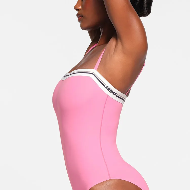 SKIMS FITS EVERYBODY LOGO STRAIGHT NECK BODYSUIT Bodysuits Women's SUGAR PINK/Candy Pink-3