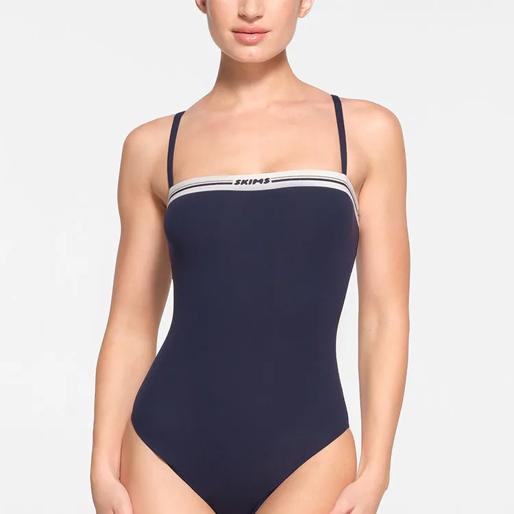 SKIMS FITS EVERYBODY LOGO STRAIGHT NECK BODYSUIT Bodysuits Women's NAVY/Marine Blue-1