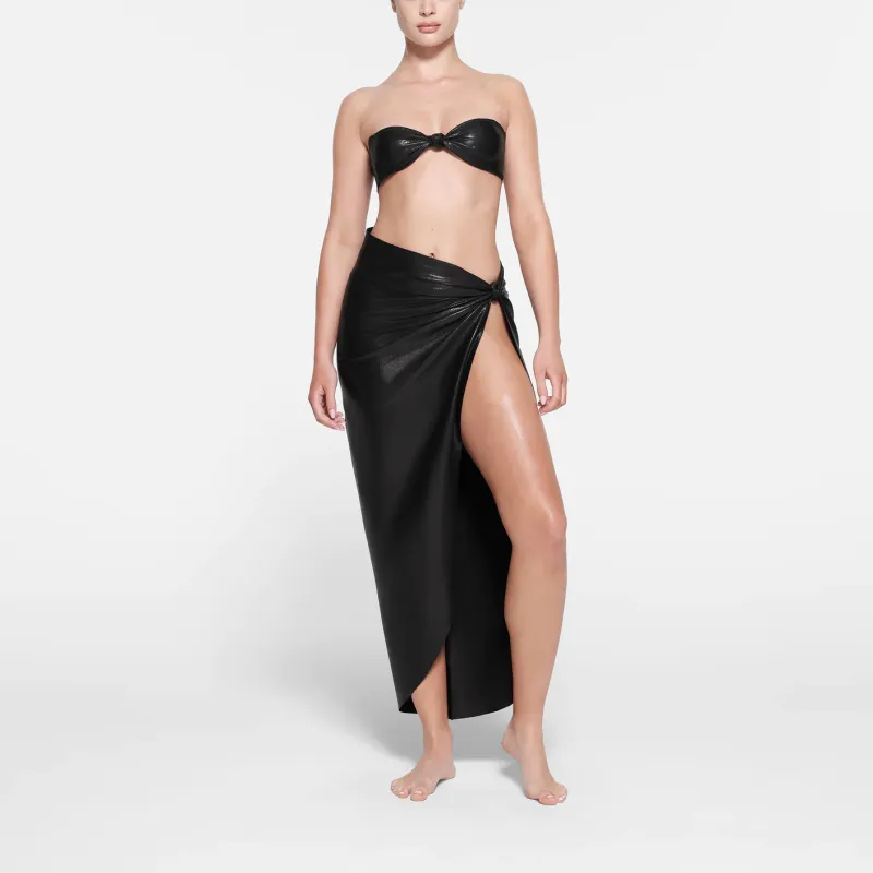 SKIMS LIQUID SHINE SWIM KNOTTED BANDEAU BIKINI TOP Bikini Women's ONYX/Onyx-1