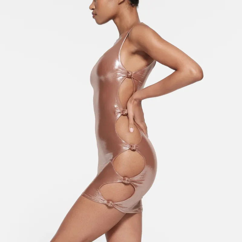SKIMS LIQUID SHINE SWIM KNOTTED TANK DRESS One-piece Swimsuit Women's Cinnamon-3