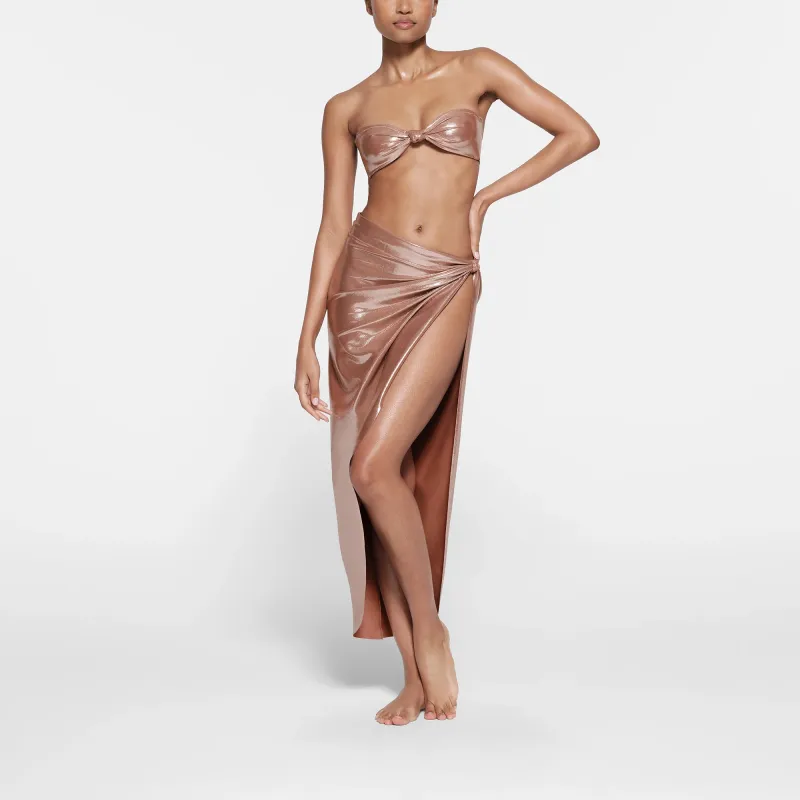 SKIMS LIQUID SHINE SWIM KNOTTED BANDEAU BIKINI TOP Bikini Women's Cinnamon-1