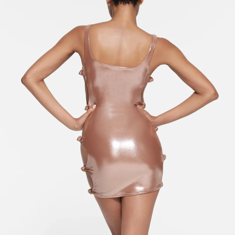 SKIMS LIQUID SHINE SWIM KNOTTED TANK DRESS One-piece Swimsuit Women's Cinnamon-2