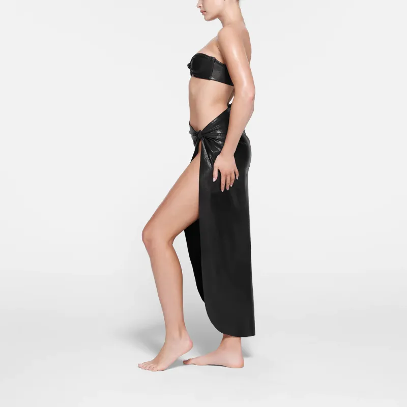 SKIMS LIQUID SHINE SWIM KNOTTED BANDEAU BIKINI TOP Bikini Women's ONYX/Onyx-3