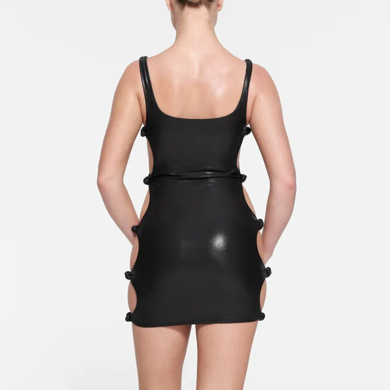 SKIMS LIQUID SHINE SWIM KNOTTED TANK DRESS One-piece Swimsuit Women's ONYX/Onyx-2