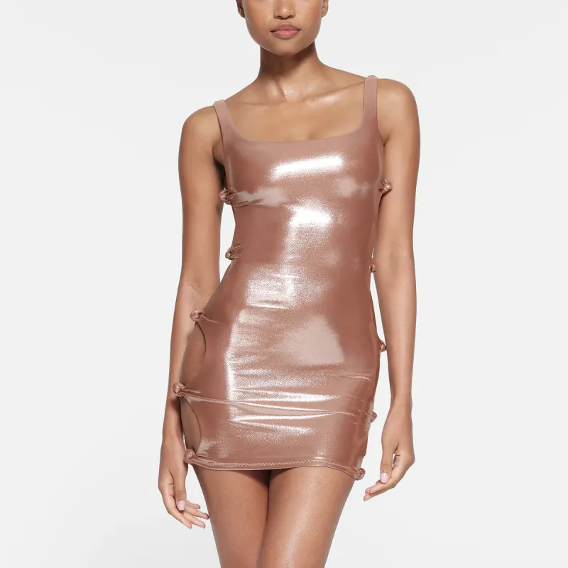 SKIMS LIQUID SHINE SWIM KNOTTED TANK DRESS One-piece Swimsuit Women's Cinnamon-1