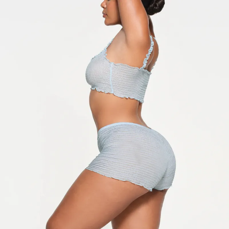 SKIMS ROMANCE SMOCKED SHORT Casual Shorts Women's CELESTE/Sky Blue-3