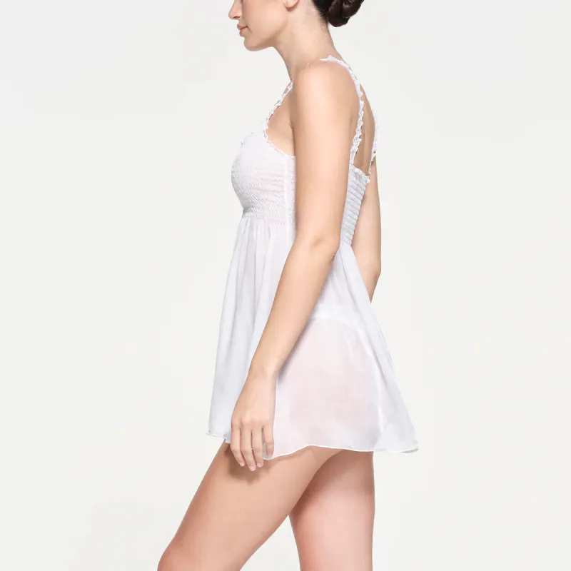 SKIMS ROMANCE SMOCKED MINI SLIP DRESS Slip Dresses Women's SNOW/Snow-3