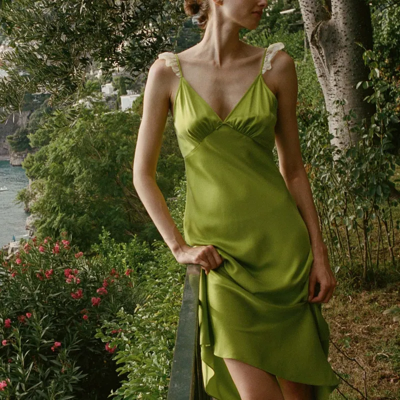 DOEN CLAIRE DRESS Slip Dresses Women's Yellow Green-1
