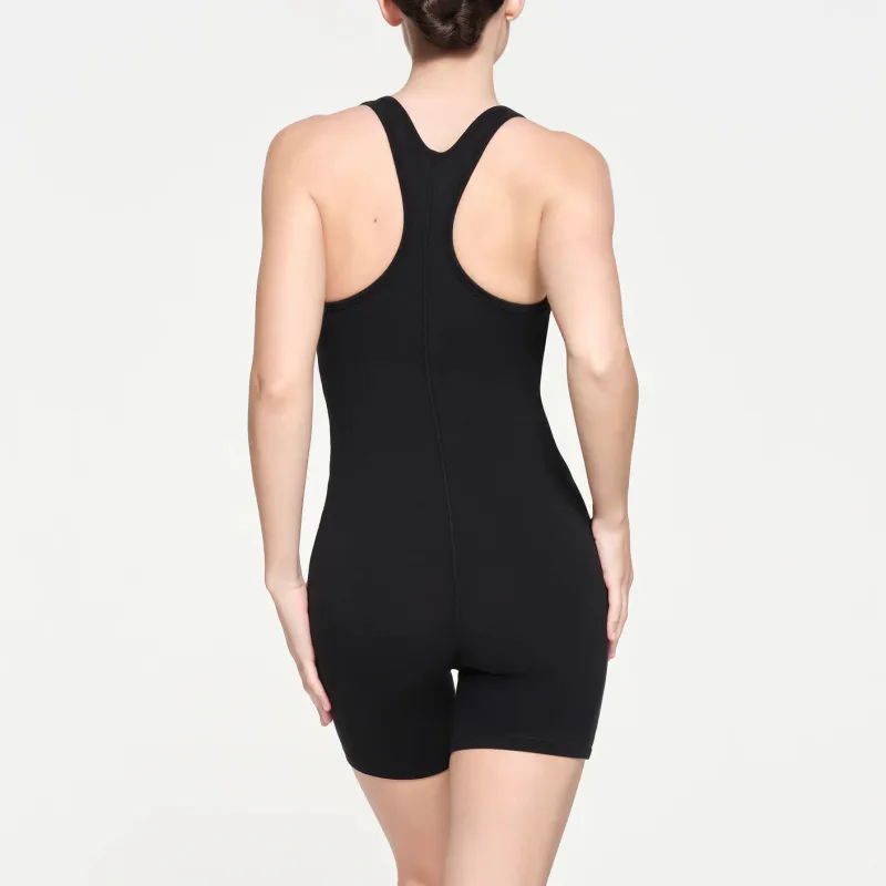 SKIMS OUTDOOR MID THIGH ONESIE Jumpsuit Women's ONYX/Onyx-2