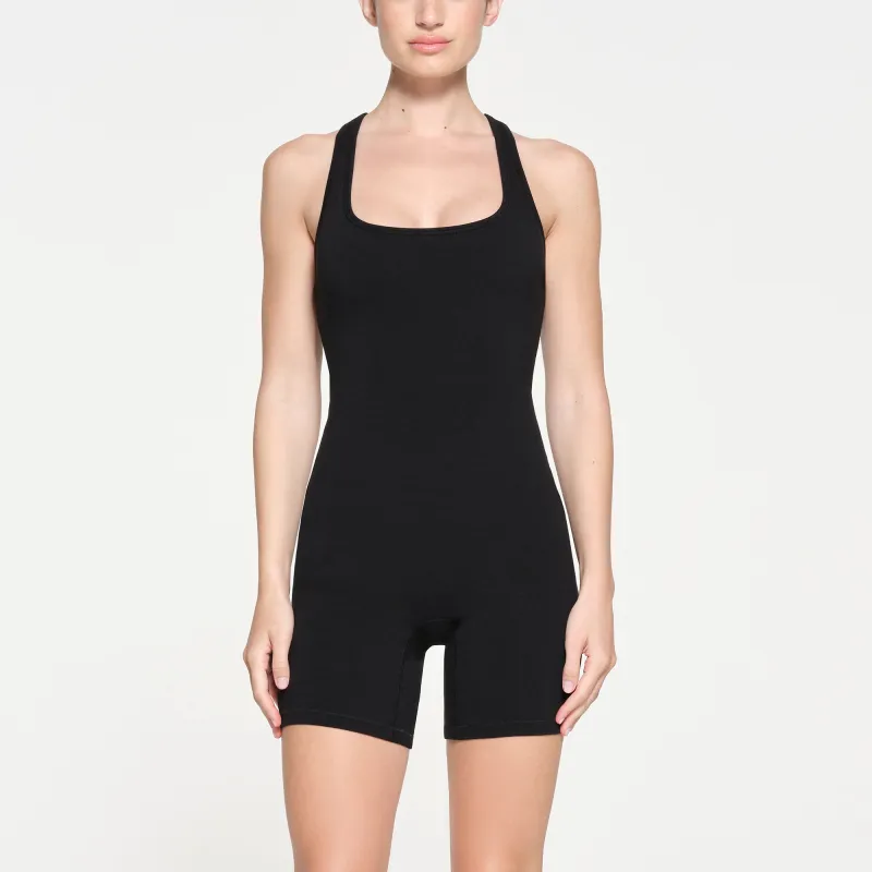 SKIMS OUTDOOR MID THIGH ONESIE Jumpsuit Women's ONYX/Onyx-1