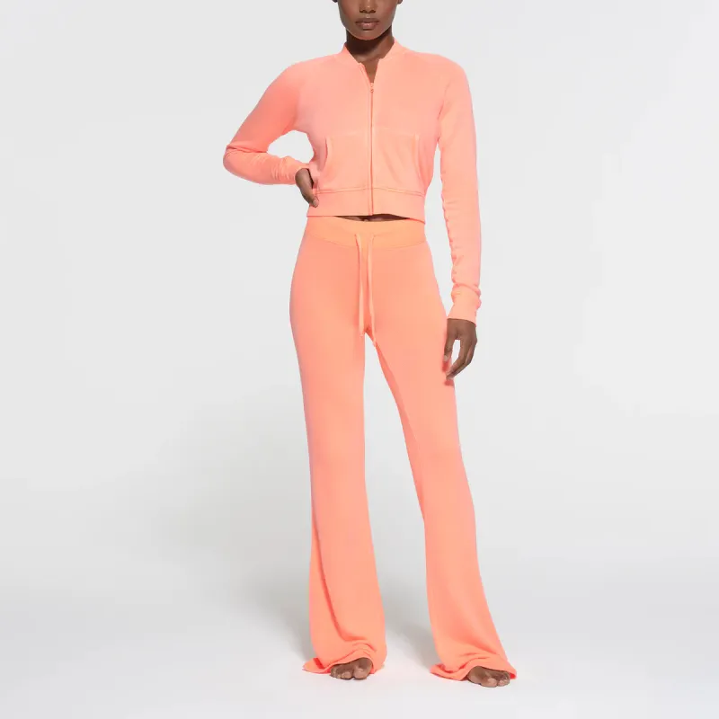 SKIMS MODAL FRENCH TERRY SHRUNKEN ZIP UP Jackets Coats Women's NEON ORANGE-1