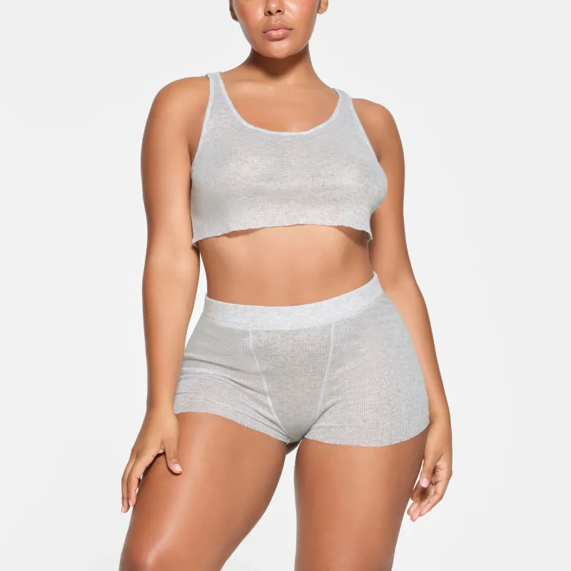 SKIMS THREADBARE RIB SHORT SHORT Boxer Shorts Women's Light Heather Grey-1