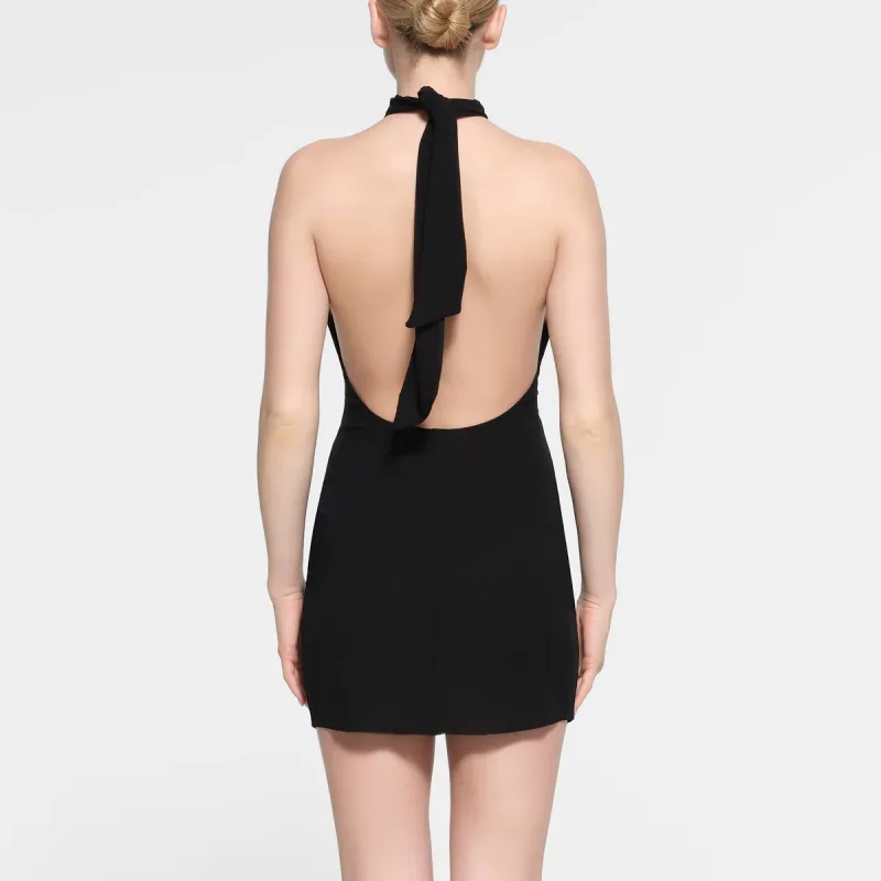 SKIMS SUMMER MESH HALTER MINI DRESS Sleeveless Dress Women's ONYX/Onyx-2