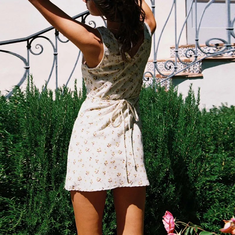 PRINCESS POLLY NELLIE MINI DRESS Sleeveless Dress Women's White Yellow Floral-1