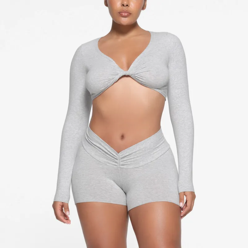 SKIMS COTTON TWIST LONG SLEEVE CROPPED TOP Crop Tops Women's Light Heather Grey-1