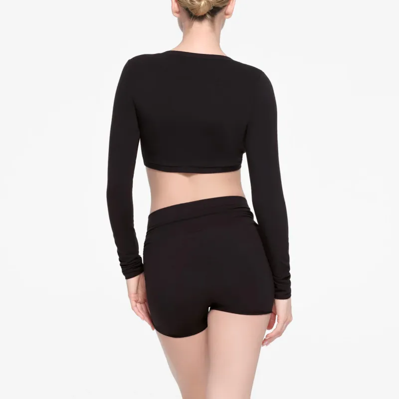 SKIMS COTTON TWIST LONG SLEEVE CROPPED TOP Crop Tops Women's SOOT/Smoke Gray-2