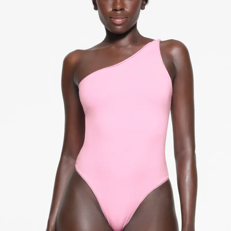 SKIMS COTTON TWIST ONE SHOULDER BODYSUIT Bodysuits Women's Cotton Candy/Cotton Sugar-1