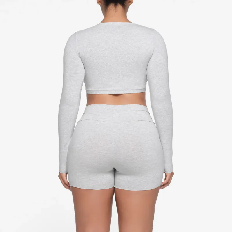 SKIMS COTTON TWIST LONG SLEEVE CROPPED TOP Crop Tops Women's Light Heather Grey-2