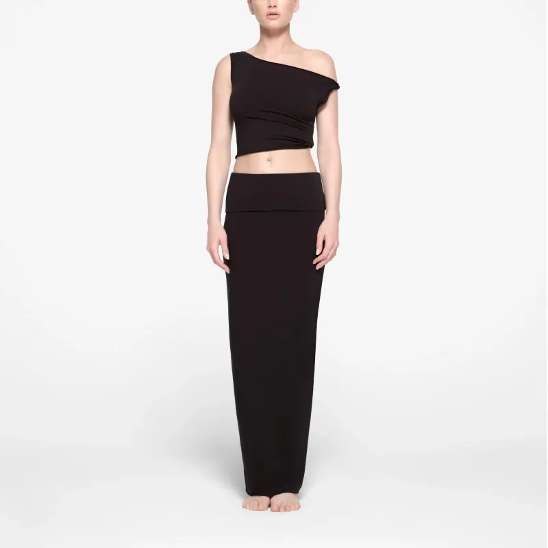 SKIMS COTTON JERSEY FOLDOVER SKIRT Casual Long Skirts Women's SOOT/Smoke Gray-1
