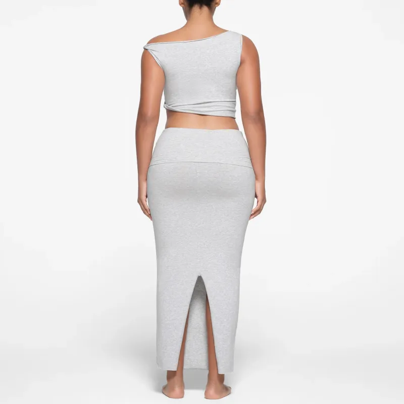 SKIMS COTTON JERSEY FOLDOVER SKIRT Casual Long Skirts Women's Light Heather Grey-2