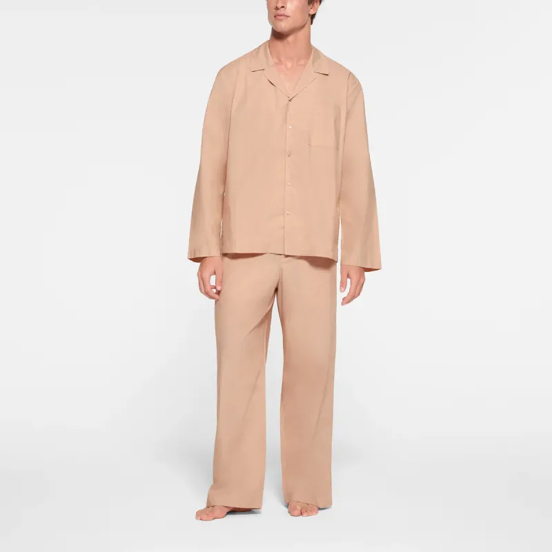 SKIMS COTTON POPLIN SLEEP MENS LONG SLEEP SET Pajama Set Men's MICA/Mica Color-1